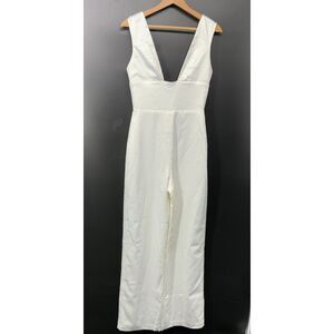 Sarah Seven Ivory Deep-V Wide Leg Jumpsuit